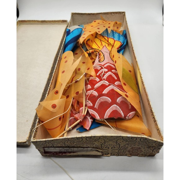 Vtg Chinese hand painted SilkPheonix in Original box minor damages 56" wide - Picture 15 of 16